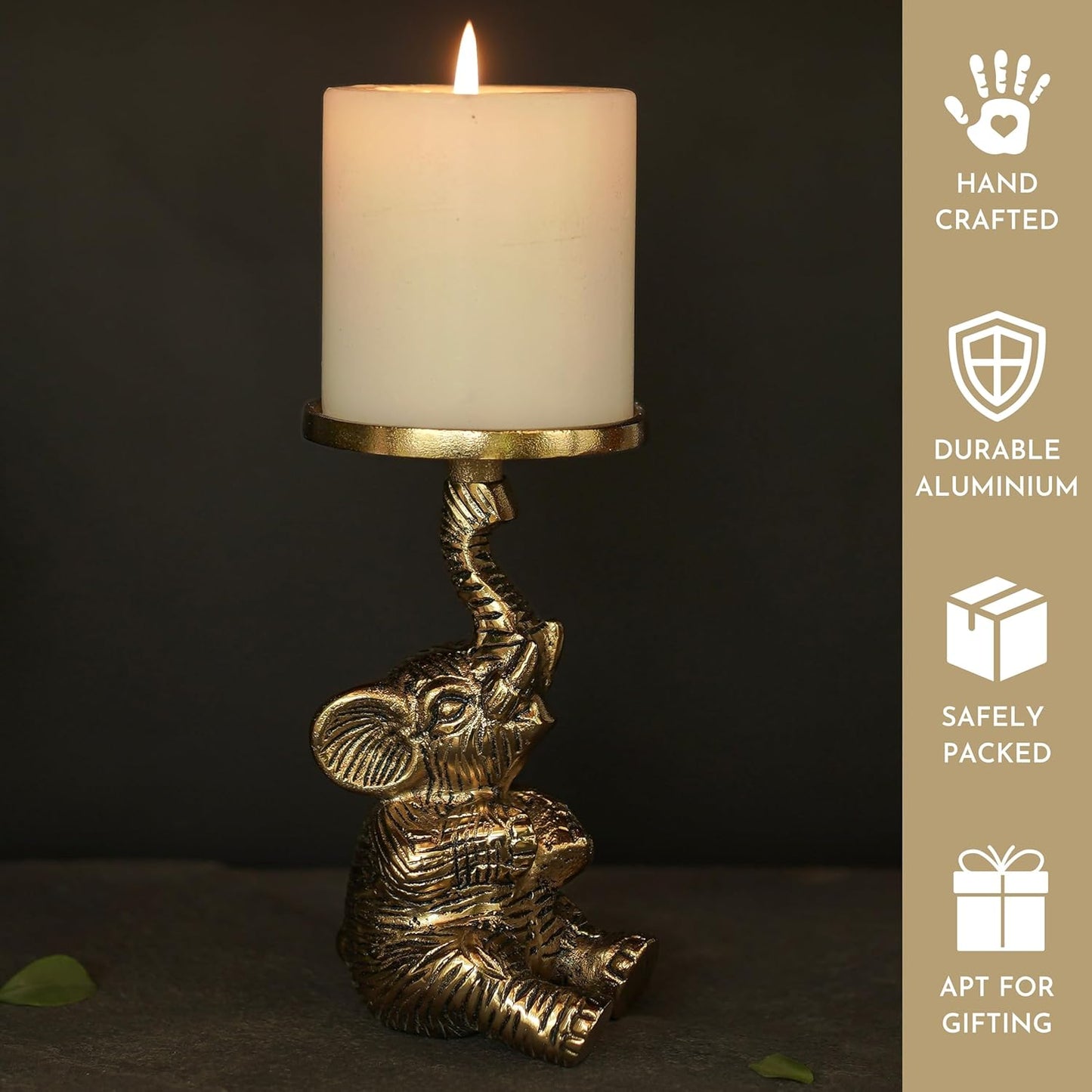 Luxeberry Aluminium Elephant Pillar Candle Holder Statue | Tabletop Home Decor Showpiece House Warming & Valentine’s Gift for Men | Wedding & Anniversary Dec