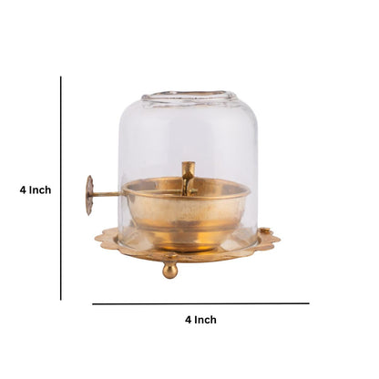 Luxeberry Brass Akhand Diya for Pooja with Adjustable Bati Knob & Glass Cover|Traditional Mandir Jyoti Deepak Deepam Oil Lamp Kundulu|Pooja Essentials (150 Ml|4 Inch)
