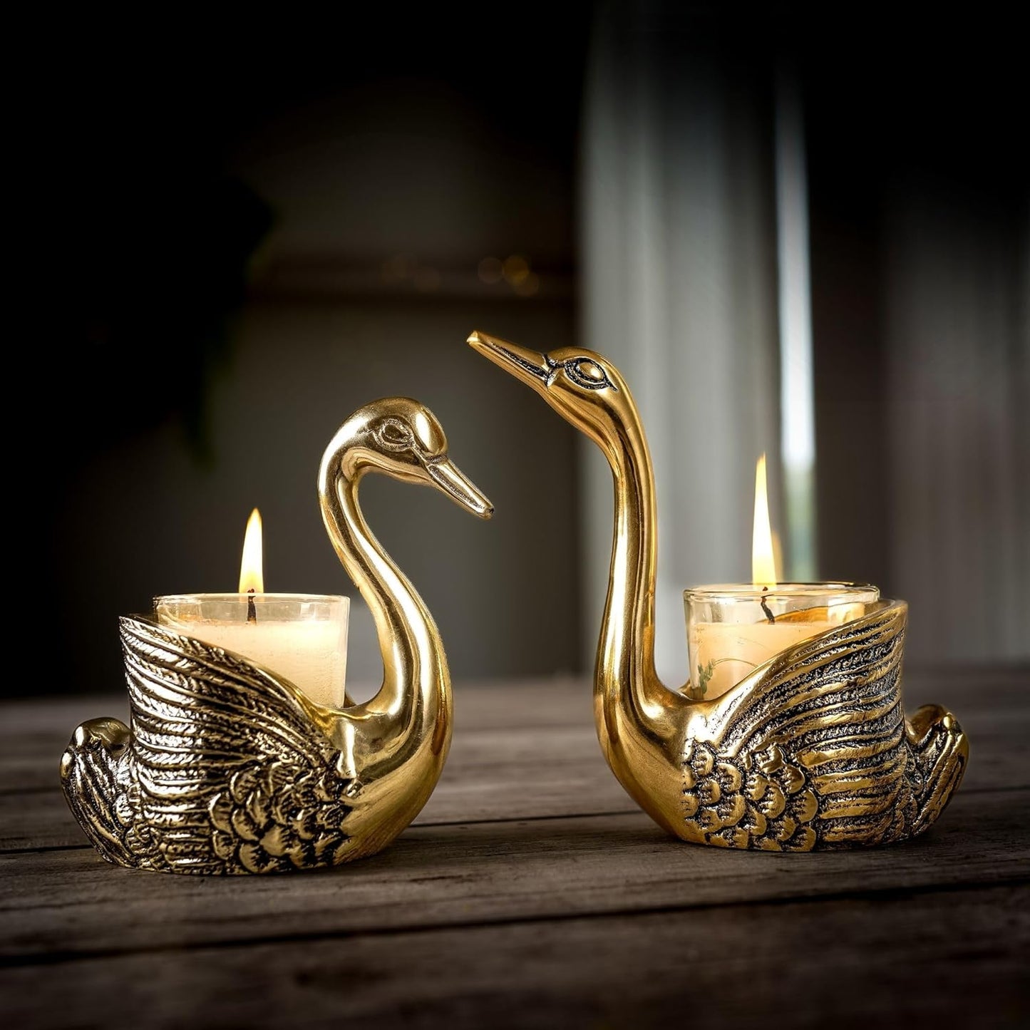 Luxeberry Aluminium Pair of Swans with Gift Box for Good Luck | Feng Shui Love Gifts Candle Holder for Home Decor Living Room | Showpiece Anniversary Wedding Gifts for Couple (Candles not Included) Gold