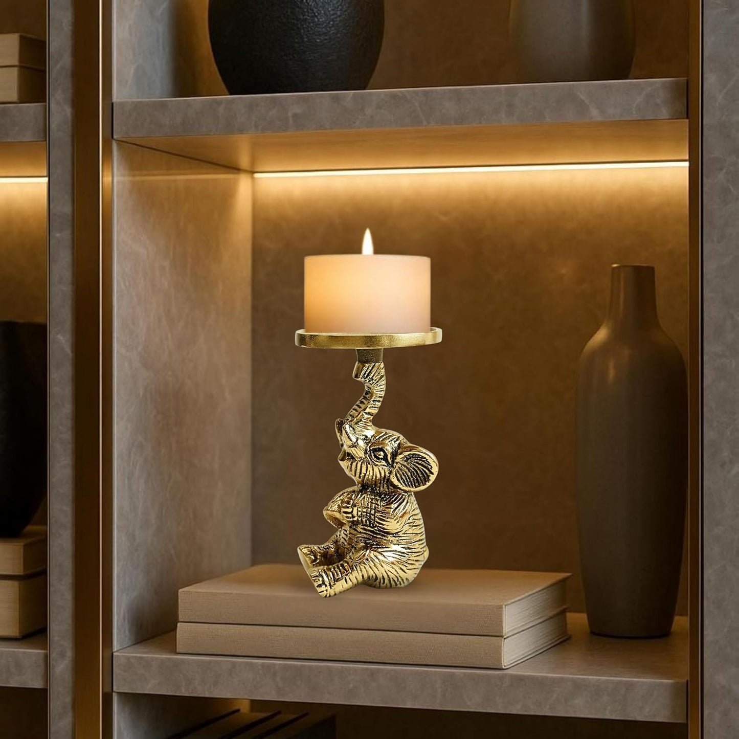 Luxeberry Aluminium Elephant Pillar Candle Holder Statue | Tabletop Home Decor Showpiece House Warming & Valentine’s Gift for Men | Wedding & Anniversary Dec