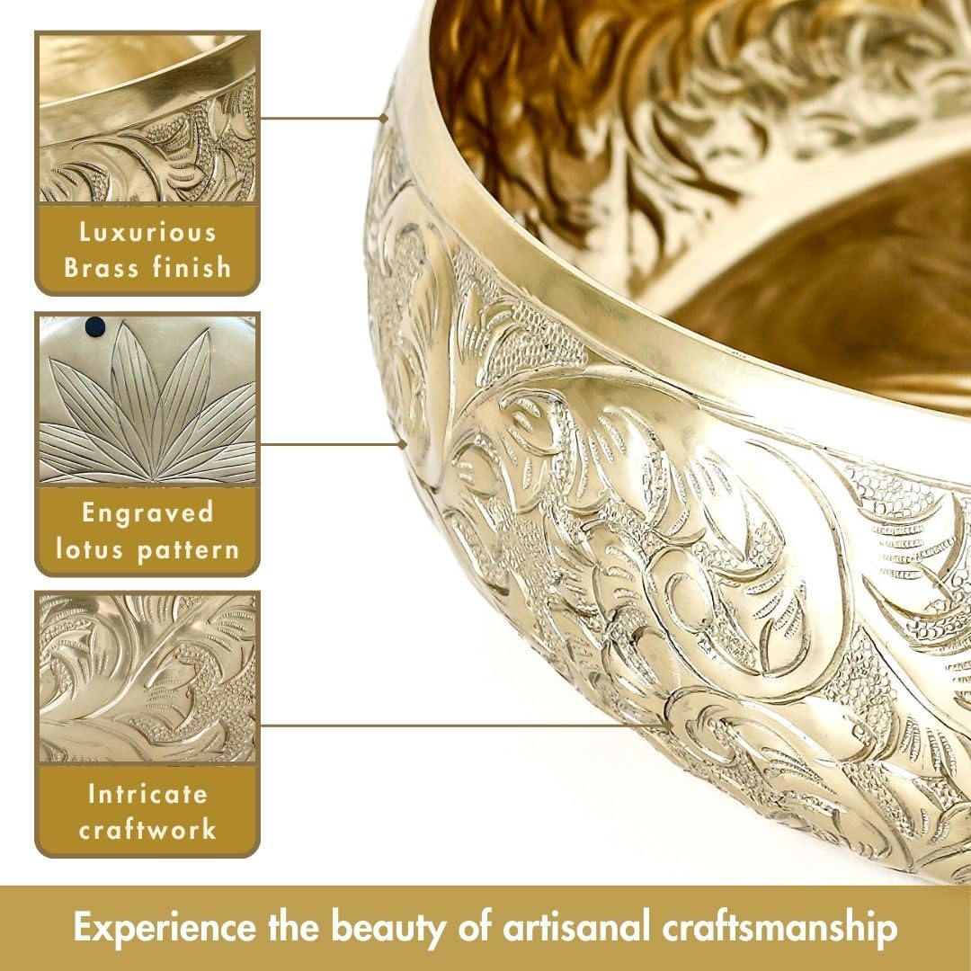 Luxeberry Golden Aluminium Chitai Design 10" inch Urli | Navratri Durga Puja Indoor Outdoor Center Table Flower Decorative Bowl | Urali for Haldi, Mehandi, Wedding & Home Decor, Brass Finish 1Pc, 2000 ml
