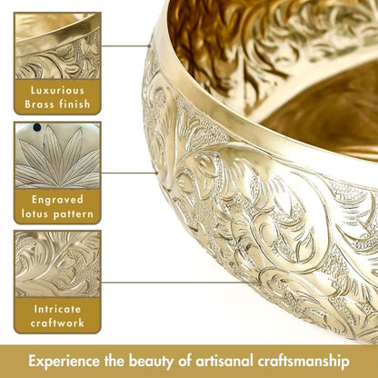 Luxeberry Golden Aluminium Chitai Design 10" inch Urli | Navratri Durga Puja Indoor Outdoor Center Table Flower Decorative Bowl | Urali for Haldi, Mehandi, Wedding & Home Decor, Brass Finish 1Pc, 2000 ml