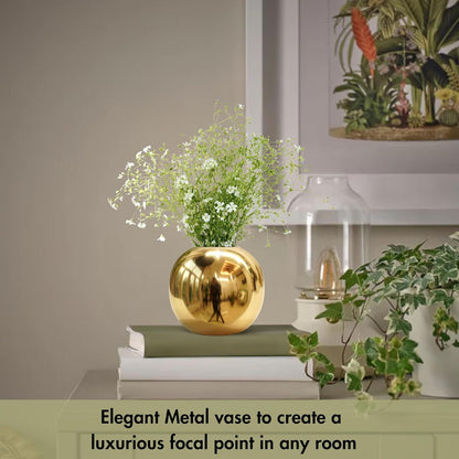 Luxeberry Metal Ball Round Metal Vase for Home Décor | Table Decorative Flower Pot for Valentine’s Day | Perfect Couple Gift for Wedding, Anniversary, Birthday | Gold, Small (Flower Not Included)