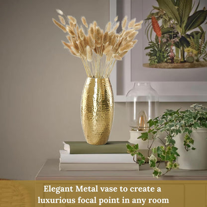 Luxeberry Metal Hammered Vase for Home Decor Decoratives for Living Room | Best Gift for Birthday Anniversary Valentine's Day Diwali Ganpati Onam |Golden Oblong Shape 1 Large Pcs (Flower not Included)