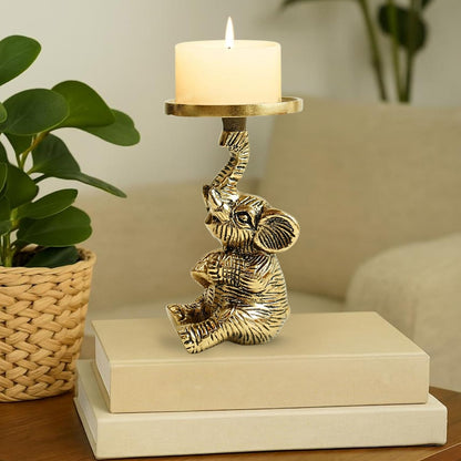 Luxeberry Aluminium Elephant Pillar Candle Holder Statue | Tabletop Home Decor Showpiece House Warming & Valentine’s Gift for Men | Wedding & Anniversary Dec