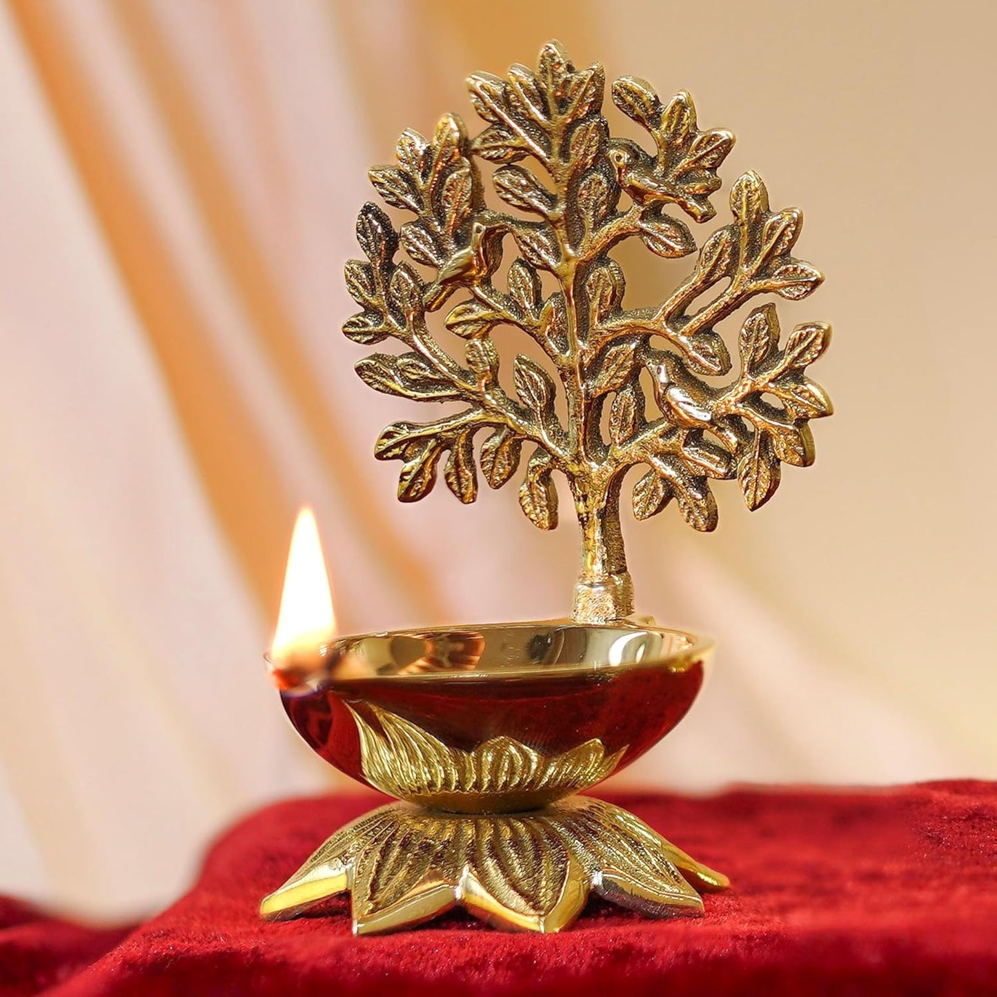 Luxeberry 100% Pure Brass Kalpavriksha Diya for Puja | Religious Deepak for Mandir, Temple, Office & Home Decoration | Handcrafted Tree of Life Diya for Pooja Room | Best Gift for Anniversary, Wedding