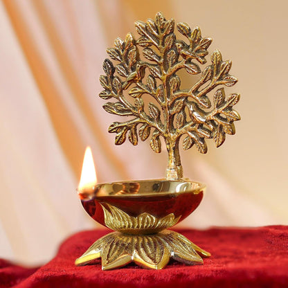Luxeberry 100% Pure Brass Kalpavriksha Diya for Puja | Religious Deepak for Mandir, Temple, Office & Home Decoration | Handcrafted Tree of Life Diya for Pooja Room | Best Gift for Anniversary, Wedding