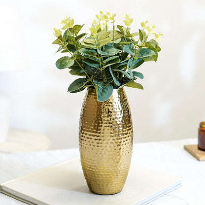 Luxeberry Metal Hammered Vase for Home Decor Decoratives for Living Room | Best Gift for Birthday Anniversary Valentine's Day Diwali Ganpati Onam |Golden Oblong Shape 1 Large Pcs (Flower not Included)