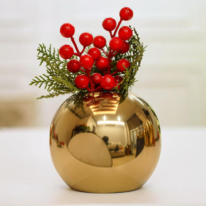 Luxeberry Metal Ball Round Metal Vase for Home Décor | Table Decorative Flower Pot for Valentine’s Day | Perfect Couple Gift for Wedding, Anniversary, Birthday | Gold, Small (Flower Not Included)