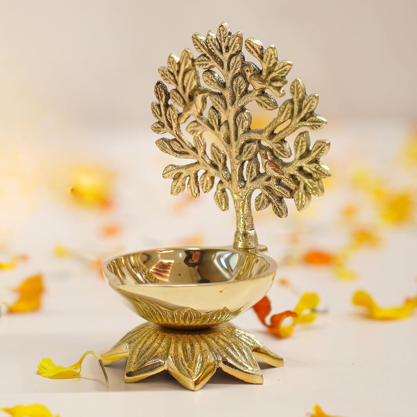 Luxeberry 100% Pure Brass Kalpavriksha Diya for Puja | Religious Deepak for Mandir, Temple, Office & Home Decoration | Handcrafted Tree of Life Diya for Pooja Room | Best Gift for Anniversary, Wedding