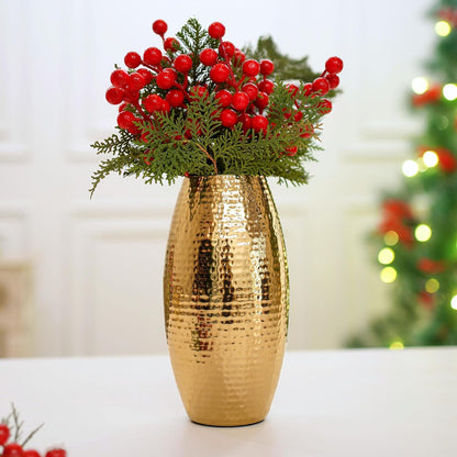 Luxeberry Metal Hammered Vase for Home Decor Decoratives for Living Room | Best Gift for Birthday Anniversary Valentine's Day Diwali Ganpati Onam |Golden Oblong Shape 1 Large Pcs (Flower not Included)